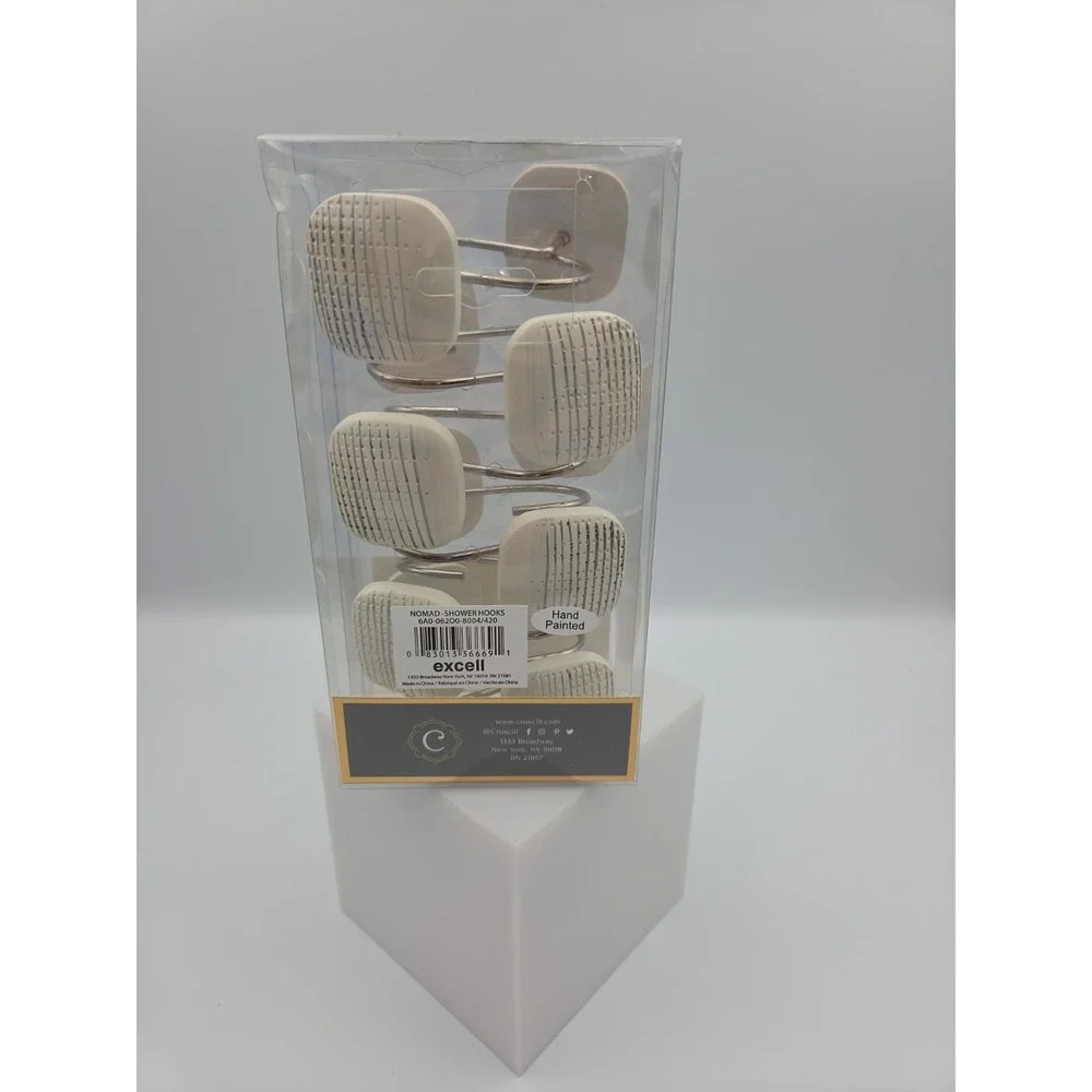 Croscill Nomad Shower Curtain Hooks Blue Hand Painted 12 Pc Set New In Box.